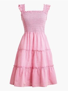 J. Crew Pink Smocked Tiered Midi Dress with Ruffled Straps 🌿
